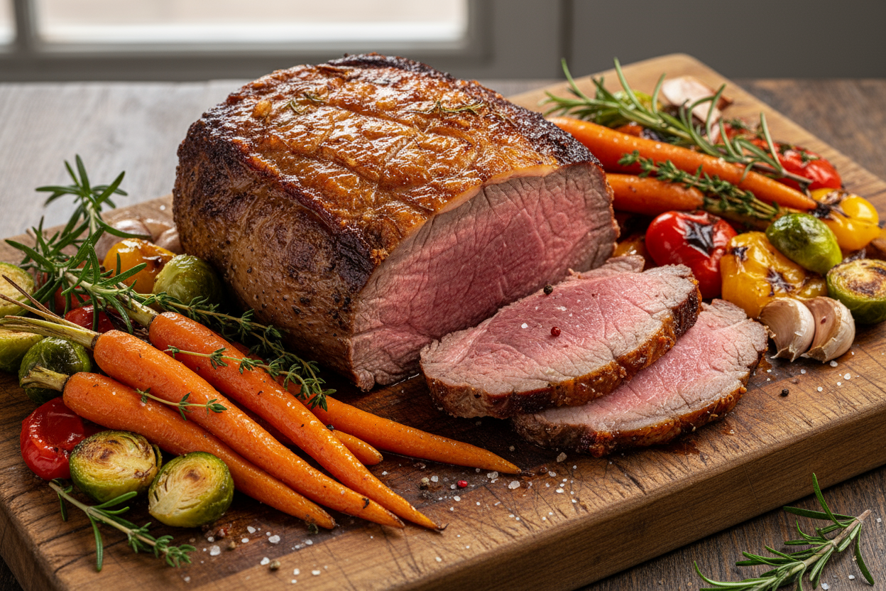 1kg roasted beef rump cap block with veg