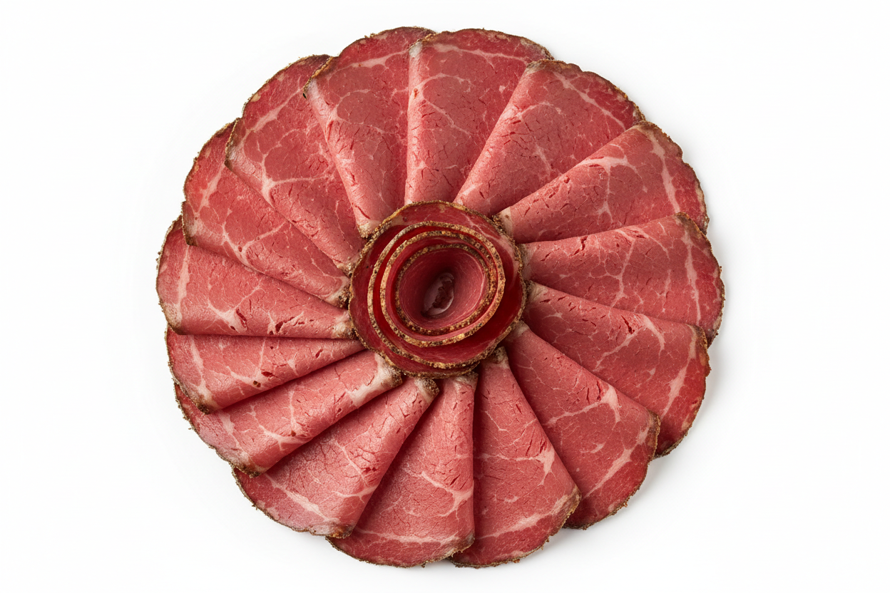 500g of beef pastrami on a white background no writing in image