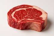 Argentinian 300g ribeye steak. Do not write 300g. Make white background and no chattering