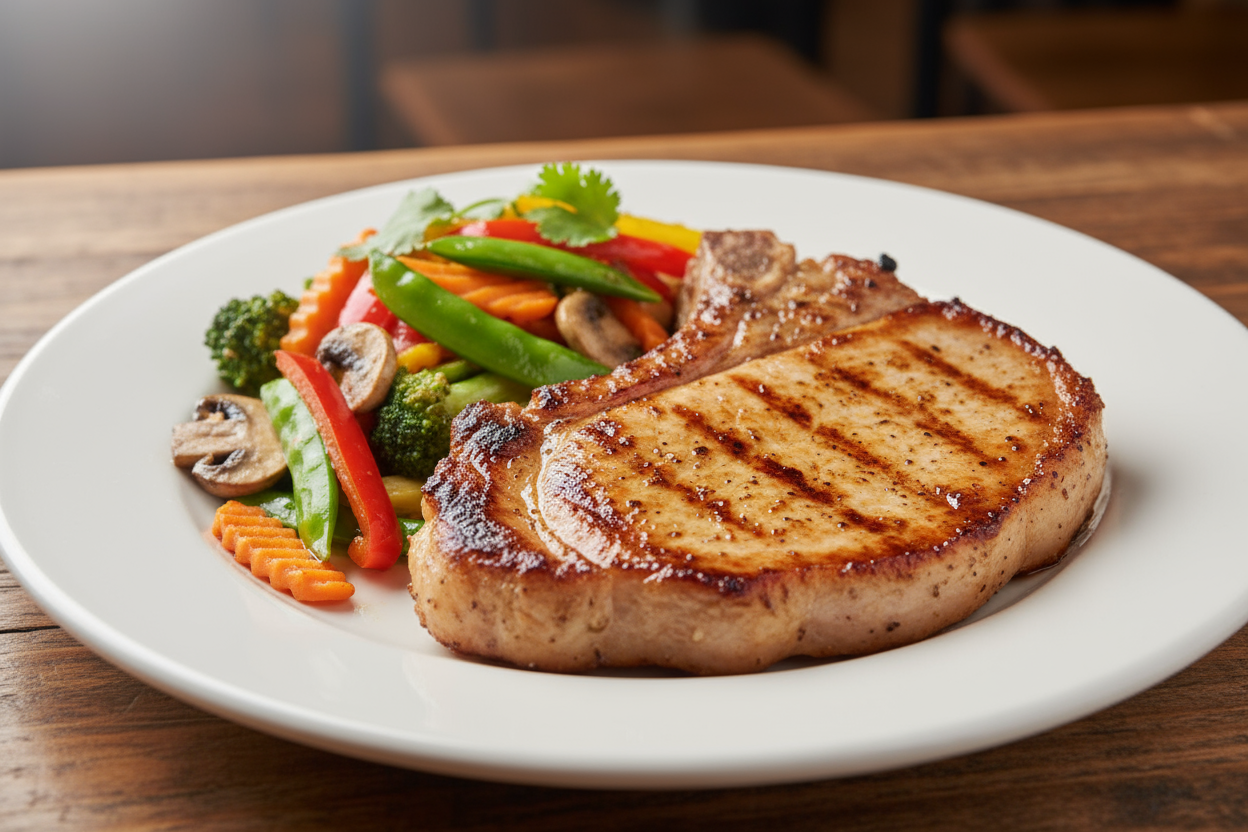 boneless pork chop and veg