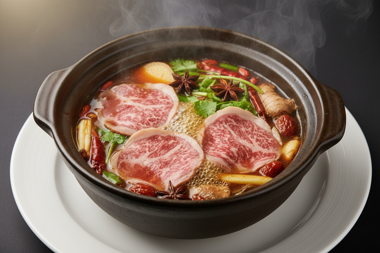 cooked hot pot beef and hot pot