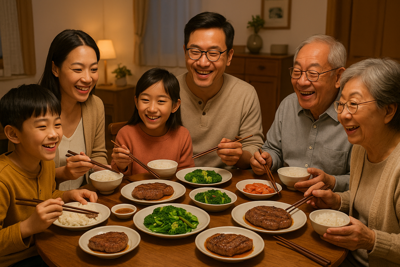 Hong Kong Chinese family steak dinner