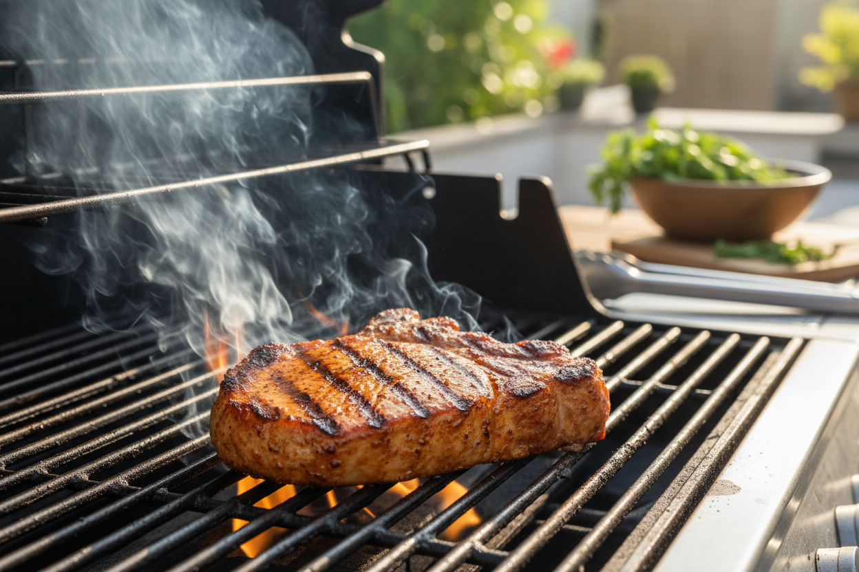 marinated boneless pork chop on the bbq