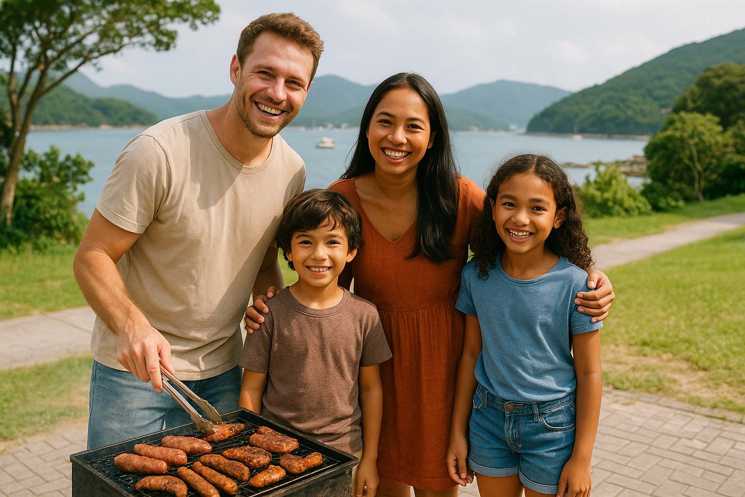 Mixed heritage family BBQ in Sai Kung