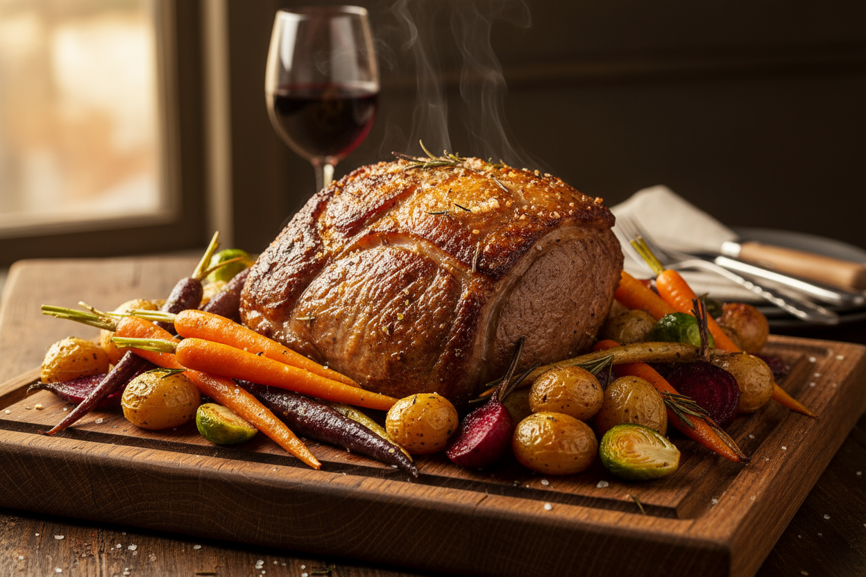 Roasted Whole Ribeye 2.2kg and veg