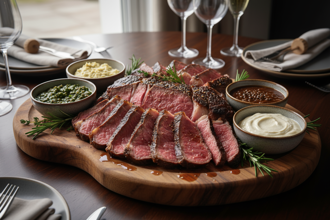 whole 2.2kg ribeye slices for party with dips